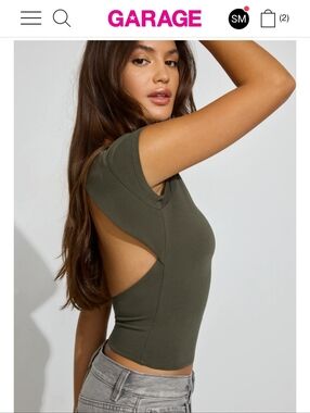 Garage Olive Cutout Short Sleeve Top